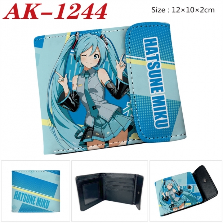 Hatsune Miku Anime PU leather full color buckle two fold wallet 12X10X2CM