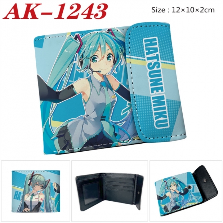 Hatsune Miku Anime PU leather full color buckle two fold wallet 12X10X2CM