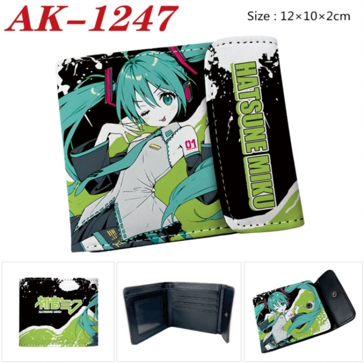Hatsune Miku Anime PU leather full color buckle two fold wallet 12X10X2CM