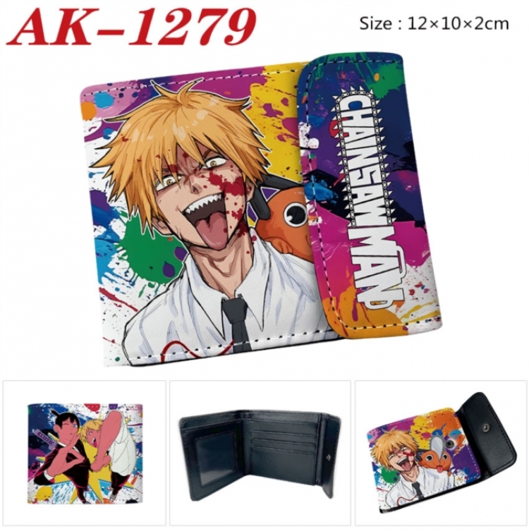 Chainsaw Man Anime PU leather full color buckle two fold wallet 12X10X2CM