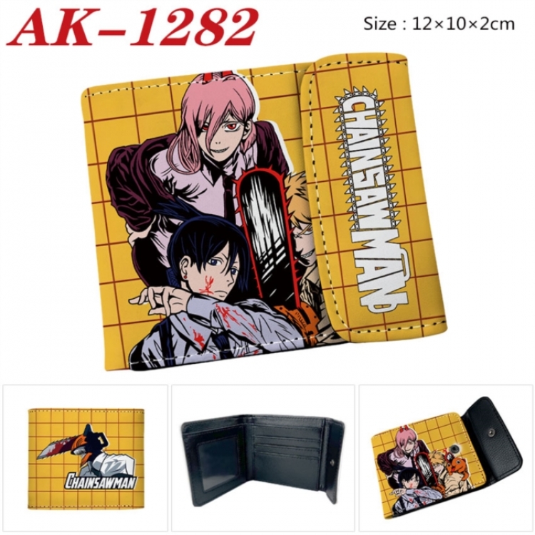 Chainsaw Man Anime PU leather full color buckle two fold wallet 12X10X2CM