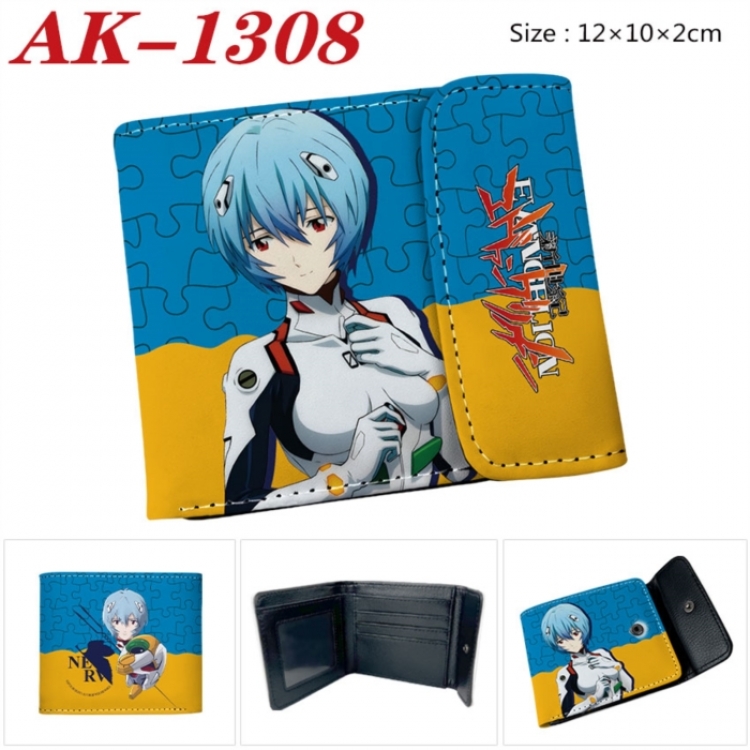EVA Anime PU leather full color buckle two fold wallet 12X10X2CM