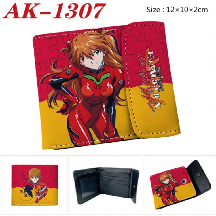 EVA Anime PU leather full color buckle two fold wallet 12X10X2CM