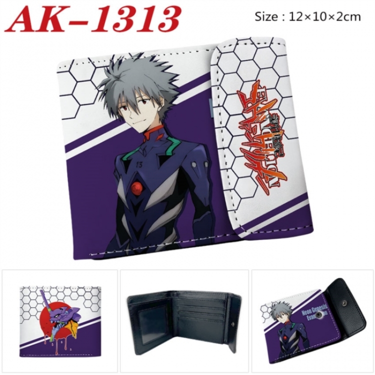 EVA Anime PU leather full color buckle two fold wallet 12X10X2CM