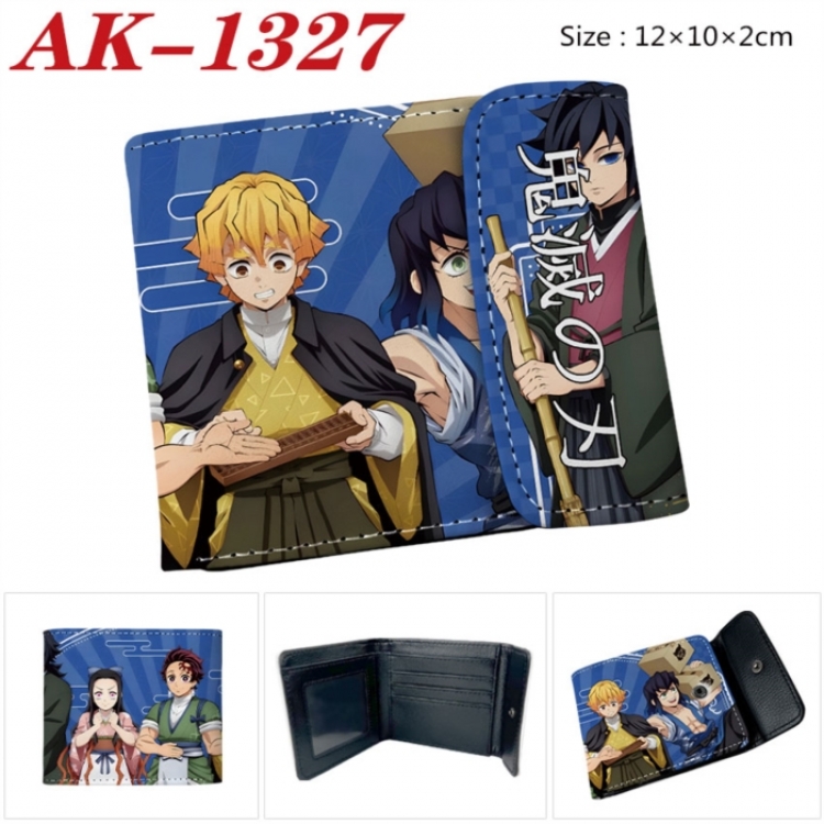 Demon Slayer Kimets Anime PU leather full color buckle two fold wallet 12X10X2CM