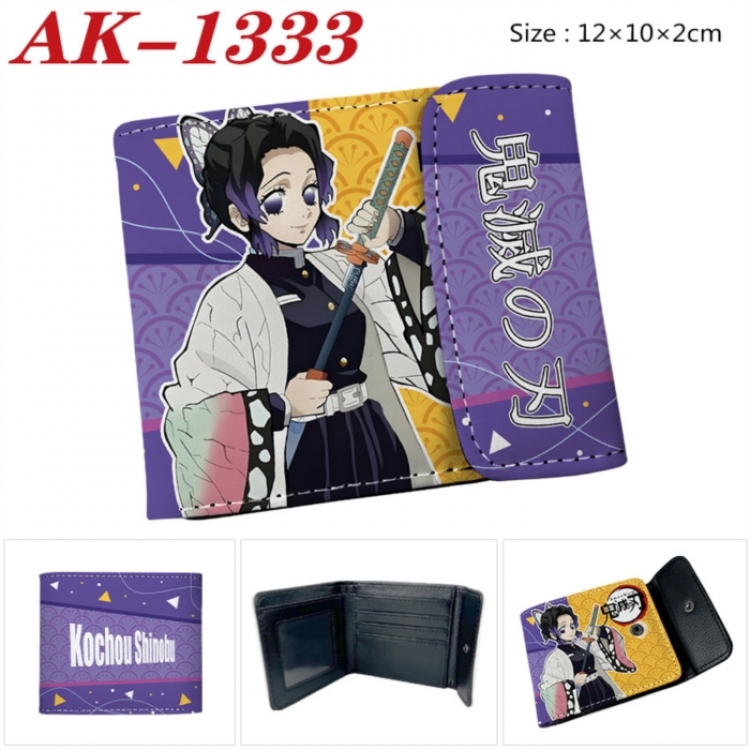 Demon Slayer Kimets Anime PU leather full color buckle two fold wallet 12X10X2CM