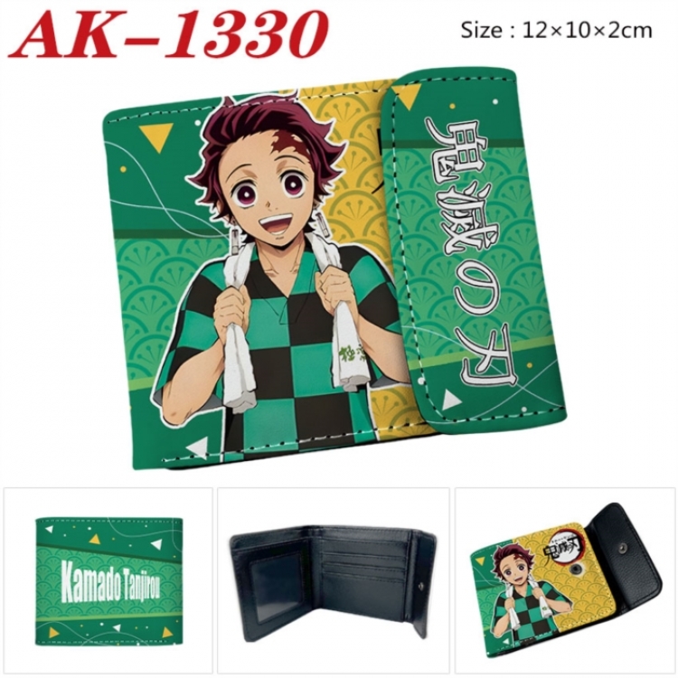 Demon Slayer Kimets Anime PU leather full color buckle two fold wallet 12X10X2CM