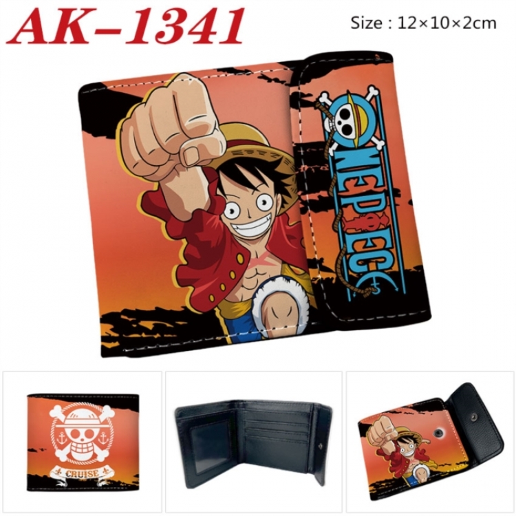 One Piece Anime PU leather full color buckle two fold wallet 12X10X2CM