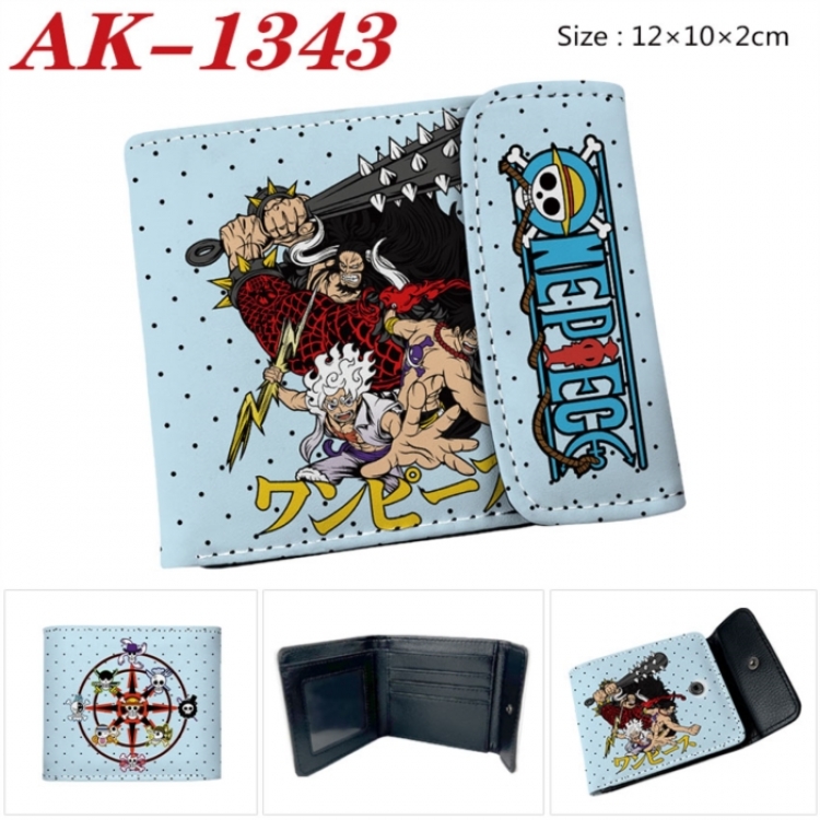 One Piece Anime PU leather full color buckle two fold wallet 12X10X2CM