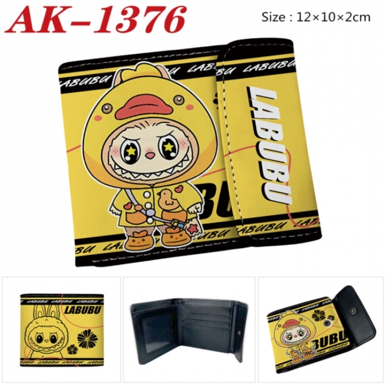 Labubu Anime PU leather full color buckle two fold wallet 12X10X2CM