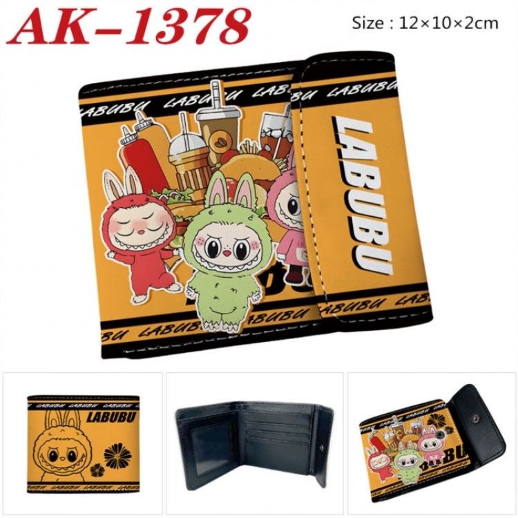 Labubu Anime PU leather full color buckle two fold wallet 12X10X2CM