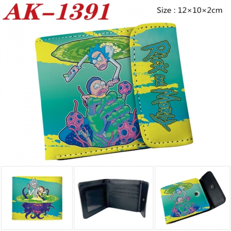 Rick and Morty Anime PU leather full color buckle two fold wallet 12X10X2CM