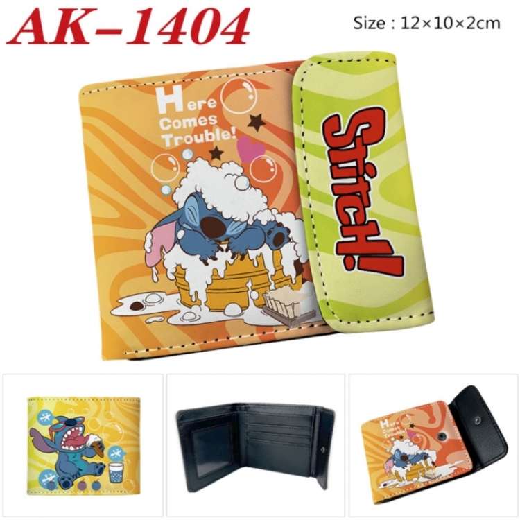 Lilo & Stitch Anime PU leather full color buckle two fold wallet 12X10X2CM