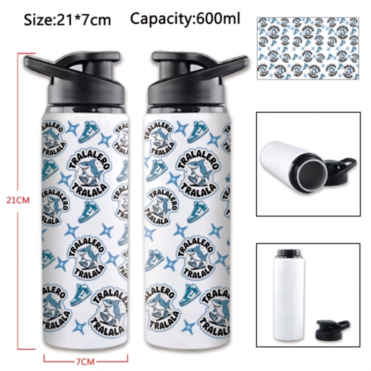 Italian-Brainrot Anime Printed Outdoor Sports Water Bottle 600ml 21x7cm
