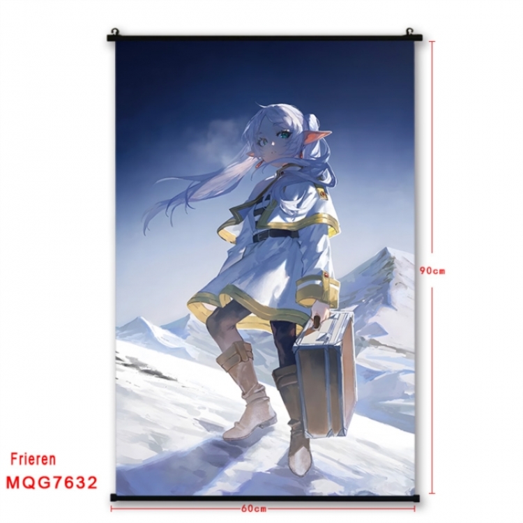 Frieren: Beyond Journey's Anime black Plastic rod Cloth painting Satin cloth Wall Scroll 60X90CM
