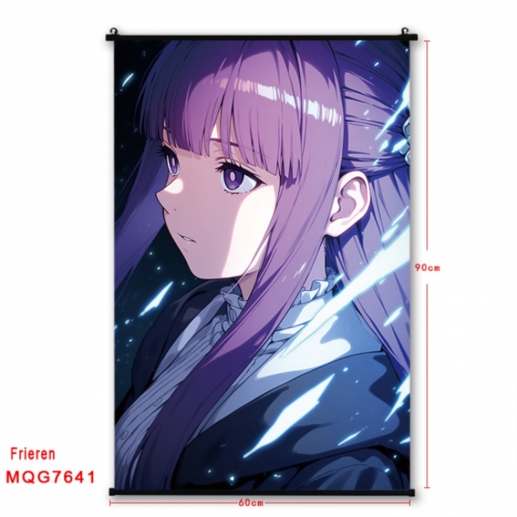 Frieren: Beyond Journey's Anime black Plastic rod Cloth painting Satin cloth Wall Scroll 60X90CM
