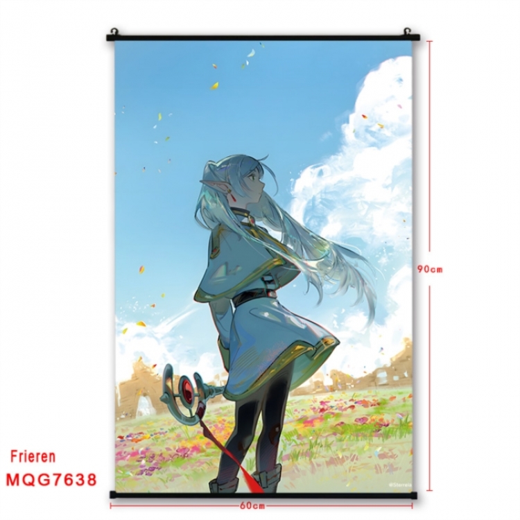 Frieren: Beyond Journey's Anime black Plastic rod Cloth painting Satin cloth Wall Scroll 60X90CM