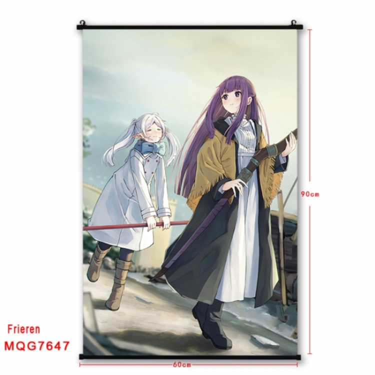 Frieren: Beyond Journey's Anime black Plastic rod Cloth painting Satin cloth Wall Scroll 60X90CM