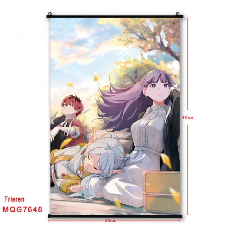 Frieren: Beyond Journey's Anime black Plastic rod Cloth painting Satin cloth Wall Scroll 60X90CM