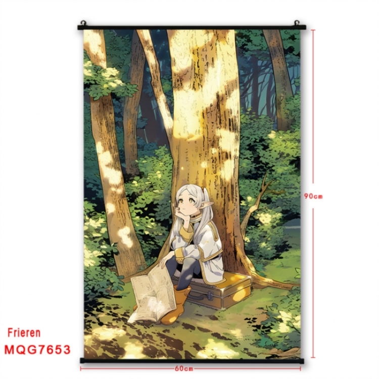 Frieren: Beyond Journey's Anime black Plastic rod Cloth painting Satin cloth Wall Scroll 60X90CM