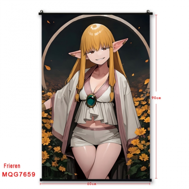 Frieren: Beyond Journey's Anime black Plastic rod Cloth painting Satin cloth Wall Scroll 60X90CM