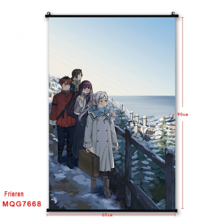 Frieren: Beyond Journey's Anime black Plastic rod Cloth painting Satin cloth Wall Scroll 60X90CM