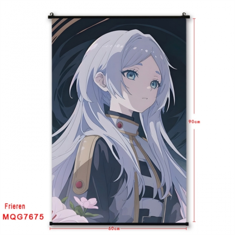 Frieren: Beyond Journey's Anime black Plastic rod Cloth painting Satin cloth Wall Scroll 60X90CM