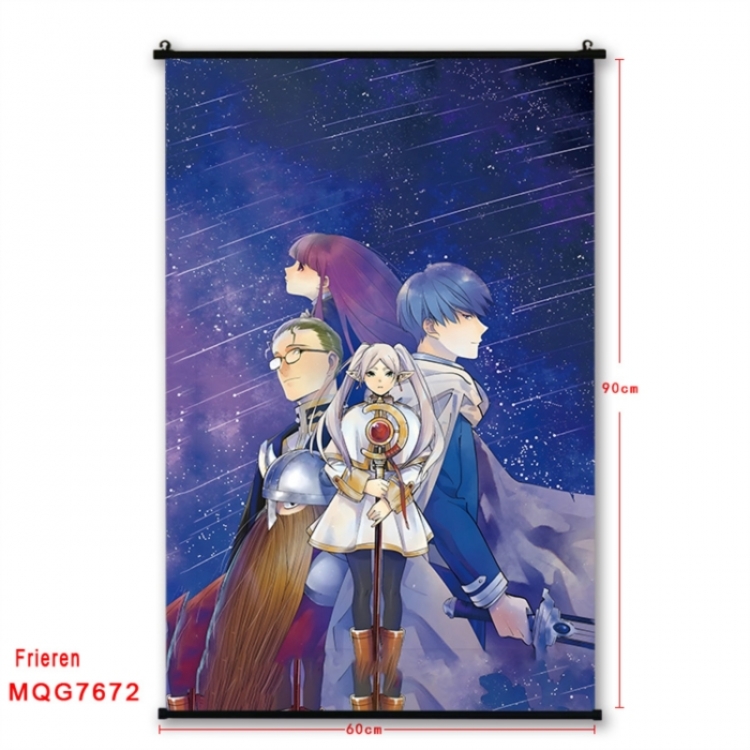Frieren: Beyond Journey's Anime black Plastic rod Cloth painting Satin cloth Wall Scroll 60X90CM