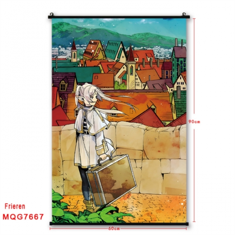 Frieren: Beyond Journey's Anime black Plastic rod Cloth painting Satin cloth Wall Scroll 60X90CM