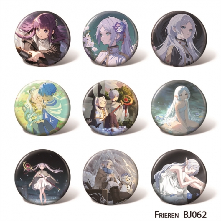Frieren: Beyond Journey's Anime tin chest badge with a diameter of 58mm a set of 9