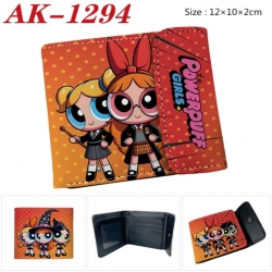 The Powerpuff Girls Anime PU leather full color buckle two fold wallet 12X10X2CM