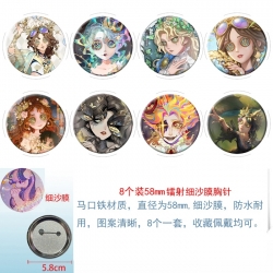 Identity V Anime Circular laser fine sand film brooch badge 58MM a set of 8