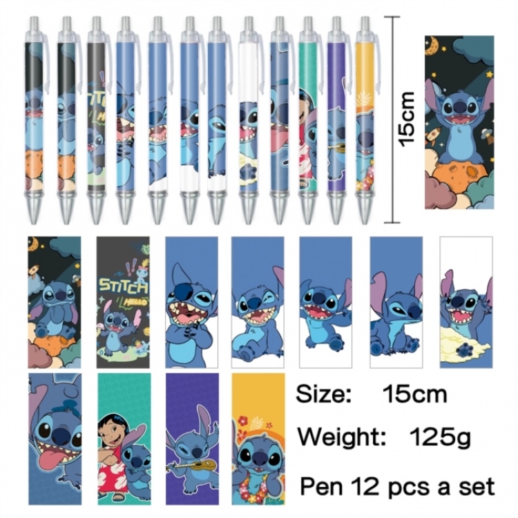 Lilo & Stitch Anime peripheral student color picture ballpoint pen neutral pen 15cm a set of 12
