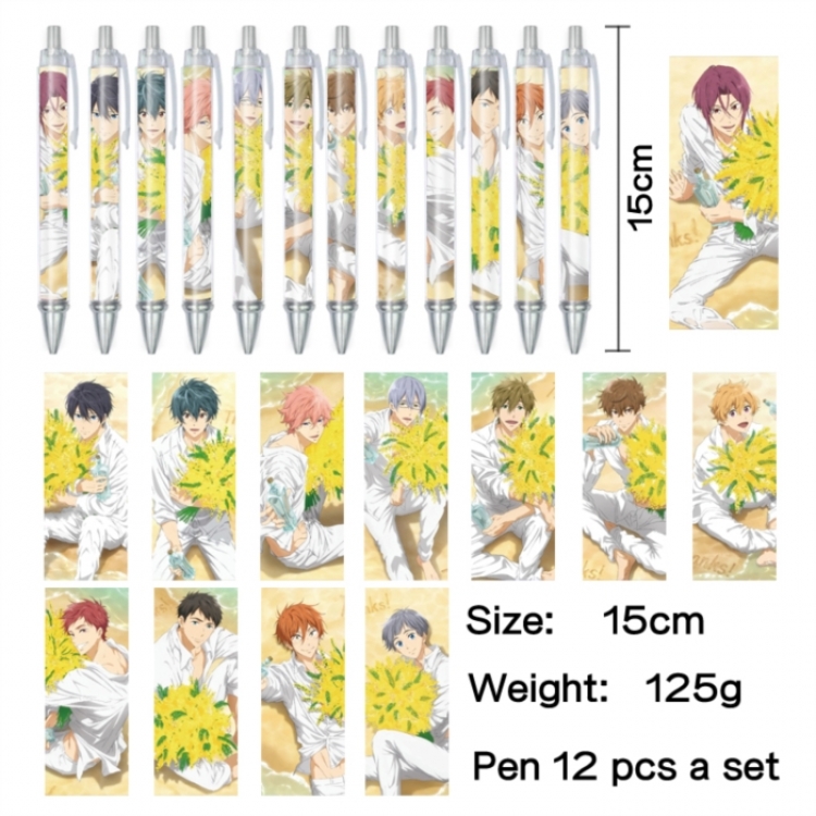 Free! Anime peripheral student color picture ballpoint pen neutral pen 15cm a set of 12