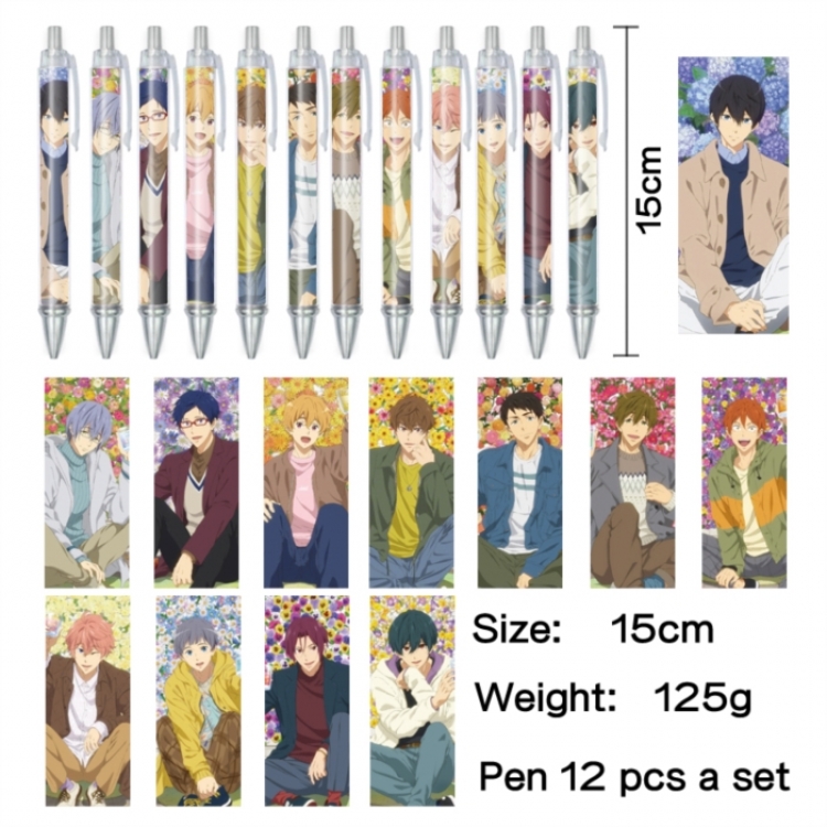 Free! Anime peripheral student color picture ballpoint pen neutral pen 15cm a set of 12
