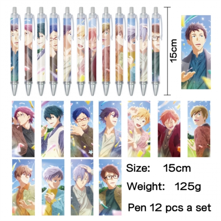 Free! Anime peripheral student color picture ballpoint pen neutral pen 15cm a set of 12