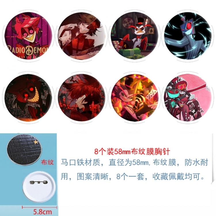 Hazbin Hotel Anime Round cloth film brooch badge 58MM a set of 8
