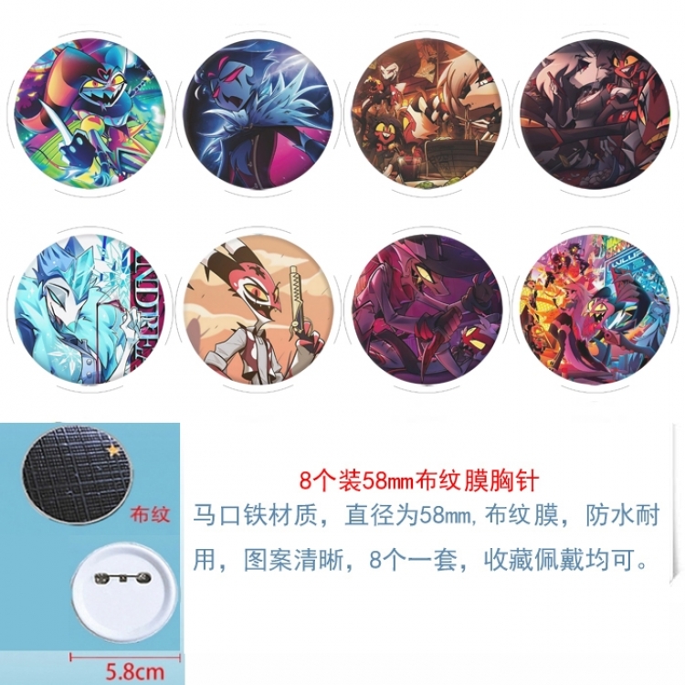 Hazbin Hotel Anime Round cloth film brooch badge 58MM a set of 8