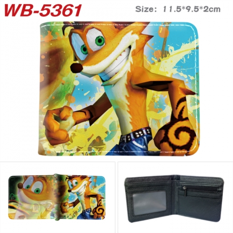 Crash Bandicoot Animation color PU leather half fold wallet 11.5X9X2CM