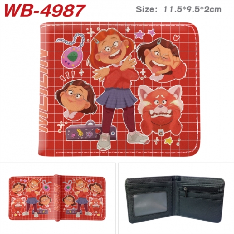 Turning Red Animation color PU leather half fold wallet 11.5X9X2CM