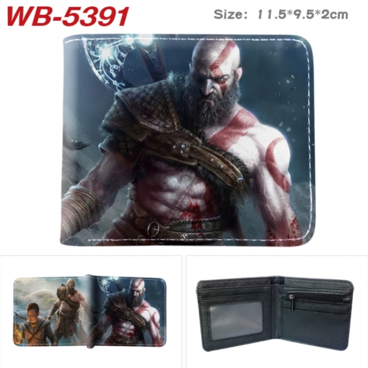 God of War Animation color PU leather half fold wallet 11.5X9X2CM