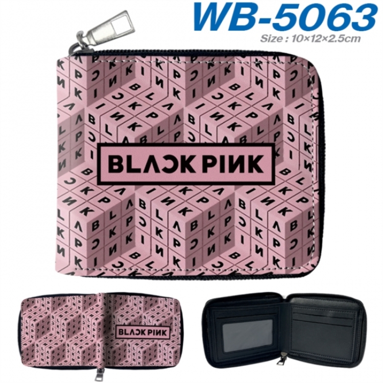 BLACK PINK Anime color short full zip folding wallet 10x12x2.5cm