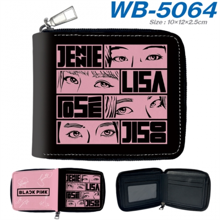 BLACK PINK Anime color short full zip folding wallet 10x12x2.5cm