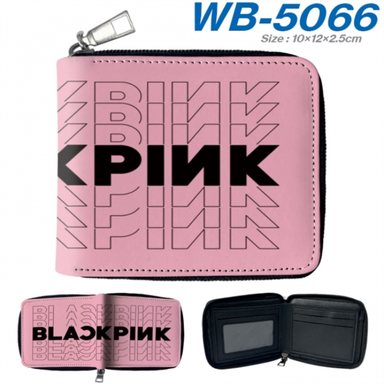 BLACK PINK Anime color short full zip folding wallet 10x12x2.5cm