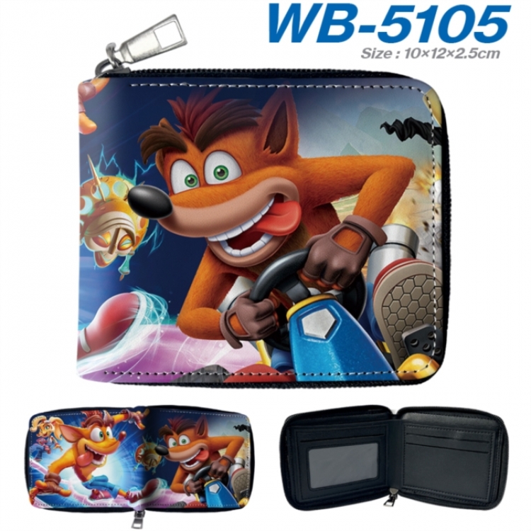 crash bandicoot Anime color short full zip folding wallet 10x12x2.5cm