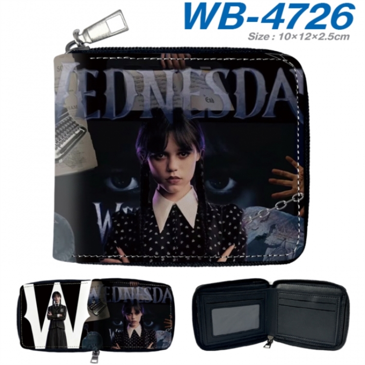 Wednesday Anime color short full zip folding wallet 10x12x2.5cm