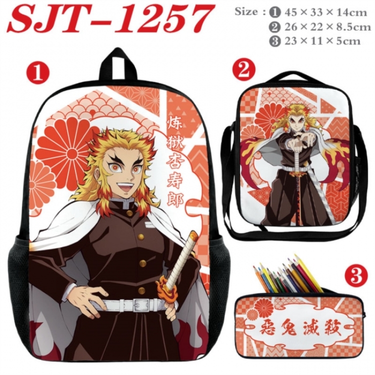 Demon Slayer Kimets Anime nylon canvas backpack pencil case crossbody bag three piece set 45x33x14cm