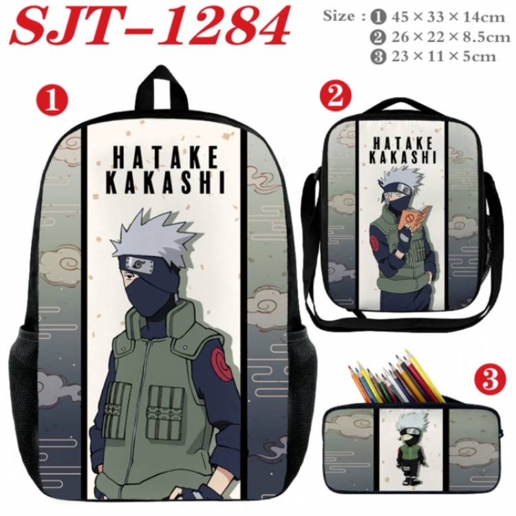 Naruto Anime nylon canvas backpack pencil case crossbody bag three piece set 45x33x14cm