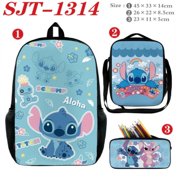 Lilo & Stitch Anime nylon canvas backpack pencil case crossbody bag three piece set 45x33x14cm