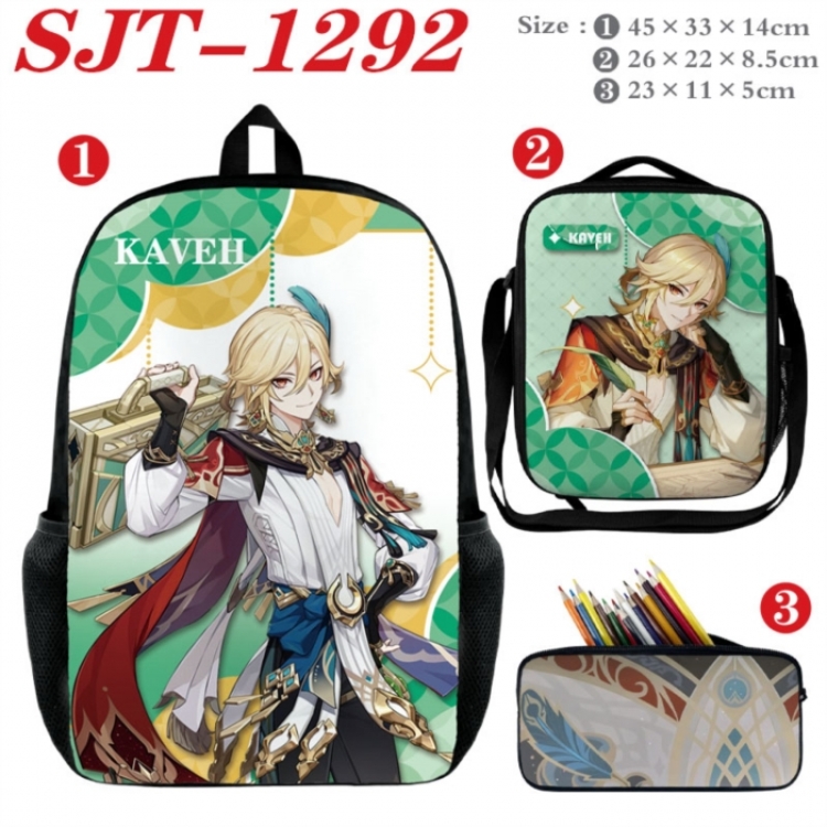 Genshin Impact Anime nylon canvas backpack pencil case crossbody bag three piece set 45x33x14cm